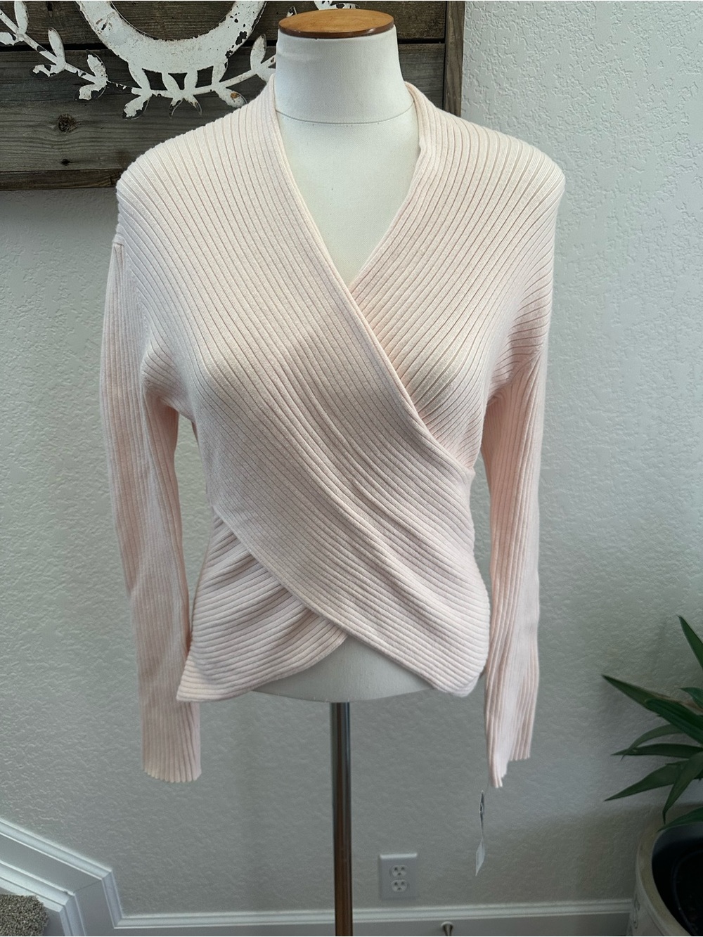 equinox Live the process Soft Ribbed Faux Wrap Sweater - Light Pink size M NWT